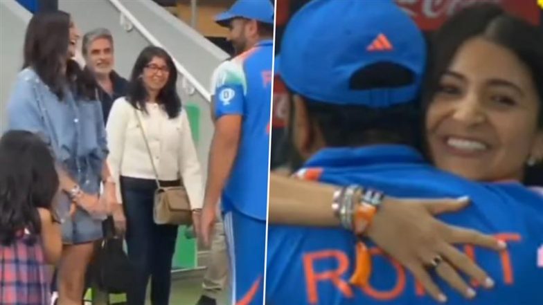 ICC Champions Trophy 2025: न्यूजीलैंड को हराने के बाद Rohit Sharma से गले मिलीं Anushka Sharma, वीडियो हुआ वायरल (Watch Video)