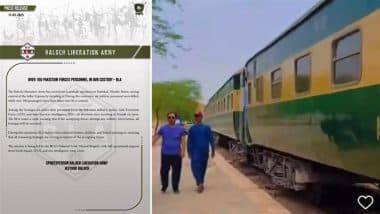Pakistan Train Hijack Latest Update: 100 से ज्यादा सैनिक मारे गए! जाफर एक्सप्रेस अभी भी बलूच विद्रोहियों के कब्जे में; 33 घंटे बाद भी पाकिस्तान ने जारी नहीं किया आधिकारिक बयान (Watch Video) Pakistan Train Hijack Latest Update: 100 से ज्यादा सैनिक मारे गए! जाफर एक्सप्रेस अभी भी बलूच विद्रोहियों के कब्जे में; 33 घंटे बाद भी पाकिस्तान ने जारी नहीं किया आधिकारिक बयान (Watch Video)