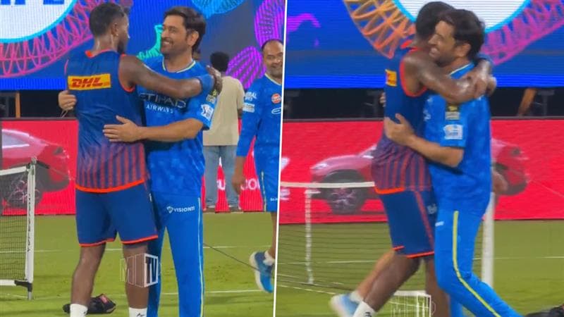 Hardik Pandya Hugs MS Dhoni: चेपॉक में IPL 2025 के महामुकाबले से पहले हार्दिक पंड्या ने लगाए धोनी को गले, देखें वीडियो