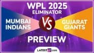 MI-W vs GG-W WPL 2025 Eliminator Preview: महिला प्रीमियर लीग एलिमिनेटर में गुजरात जायंट्स से भिड़ेगी मुंबई इंडियंस, मैच से पहले जानें हेड टू हेड रिकॉर्ड्स, मिनी बैटल और स्ट्रीमिंग समेत सारे डिटेल्स