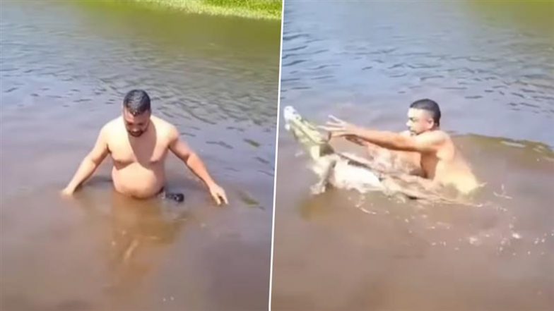 नदी में मजे से नहा रहा था शख्स, तभी हो गया खूंखार मगरमच्छ से सामना और फिर… (Watch Viral Video)