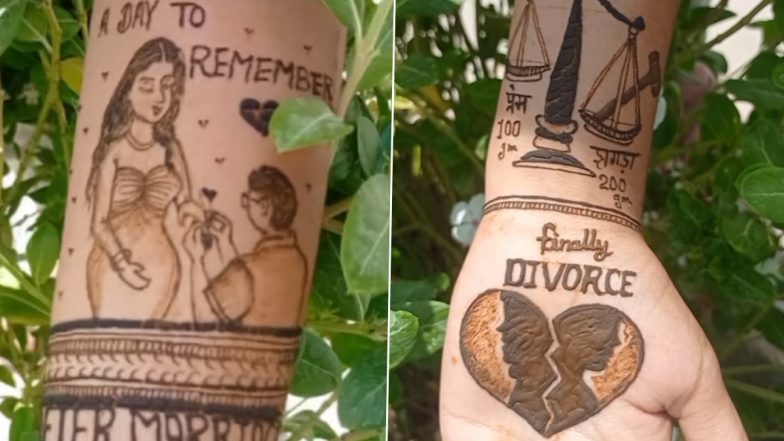 &lsquo;Divorce Mehndi&rsquo; Viral Video: अपने तलाक का जश्न मना रही महिला ने लगाई डाइवोर्स पैटर्न की मेहंदी, अनोखा डिज़ाइन इंस्टाग्राम पर वायरल (देखें पोस्ट)