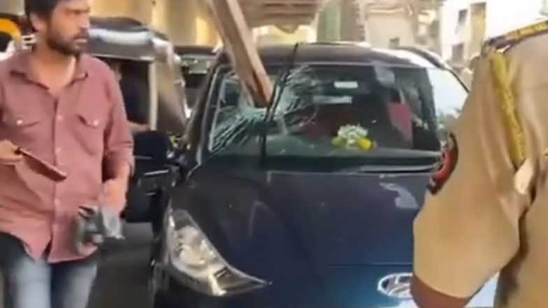 VIDEO: मुंबई के मीरा रोड में मेट्रो फ्लाईओवर से गिरी बीम! कार का शीशा भेदती हुई घुसी अंदर, बाल-बाल बचा ड्राइवर