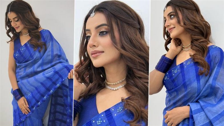 नीली साड़ी में दिखा Akshara Singh का रॉयल लुक, अदाओं से जीता फैंस का दिल (View Pics)