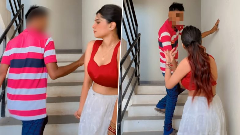 Viral Video: महिला इन्फ्लुएंसर ने बिल्डिंग की सीढ़ियों पर रील बनाते समय उसे गलत तरीके से छूने पर युवक को मारा थप्पड़, देखें वीडियो