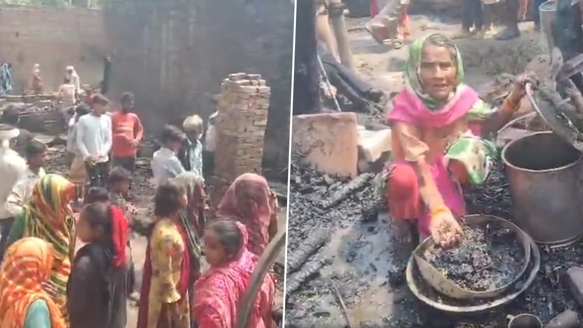 फर्रुखाबाद के ग्राम गुडेरा में लगी आग. पांच झोपड़ियां जलकर हुई राख.