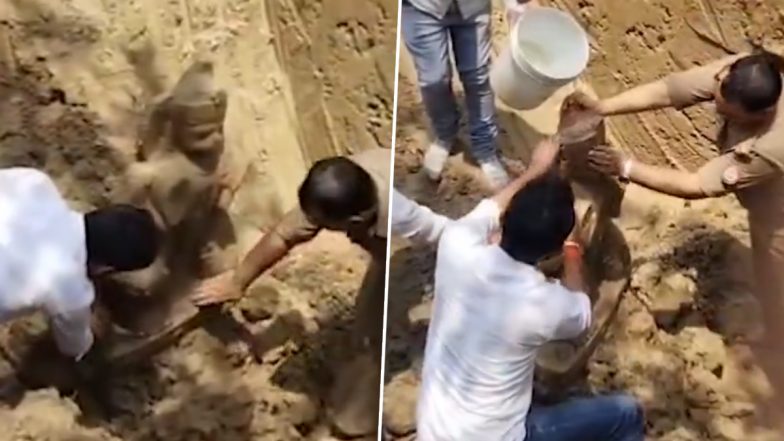 VIDEO: हनुमान जयंती पर यूपी के सुल्तानपुर में चमत्कार! शौचालय के लिए गड्ढे की खुदाई में निकली भगवान हनुमान की मूर्ति, दर्शन के लिए उमड़ी भीड़