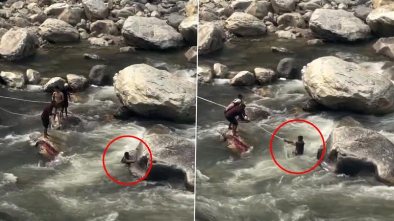 Viral Video: नदी के बीच चट्टान पर खड़े होकर सेल्फी ले रहा था शख्स, अचानक फिसला पैर और फिर...