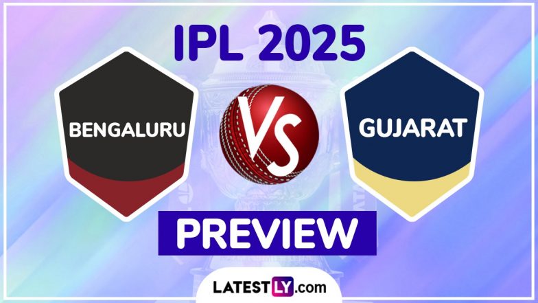 RCB vs GT TATA IPL 2025 Preview: रॉयल चैलेंजर्स बेंगलुरु बनाम गुजरात टाइटन्स इंडियन प्रीमियर लीग मुकाबले से पहले जानें हेड टू हेड रिकॉर्ड्स, मिनी बैटल और स्ट्रीमिंग समेत सारे डिटेल्स