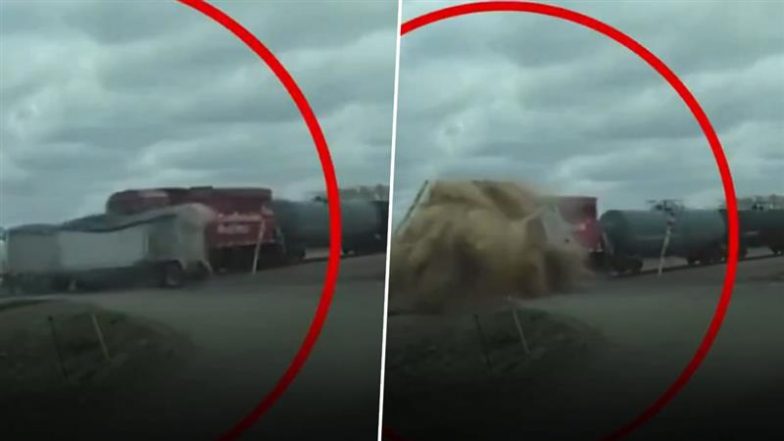 Shocking Video: अमेरिका में तेज रफ्तार ट्रेन की चपेट में आया लंबा ट्रक, हादसे का भयावह वीडियो हुआ वायरल