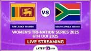 SL-W vs SA-W Women’s Tri-Nation Series 2025 6th ODI Live Streaming: महिला ट्राई सीरीज में आज दक्षिण अफ्रीका से भिड़ेगी श्रीलंका महिला टीम, यहां जानिए कब, कहां और कैसे देखें लाइव प्रसारण