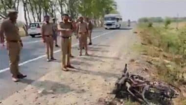 Shahjahanpur Accident: यूपी के शाहजहांपुर में दर्दनाक सड़क हादसा! ईको से टक्कर के बाद जली बाइक, 6 लोगों की दर्दनाक मौत (Watch Video)