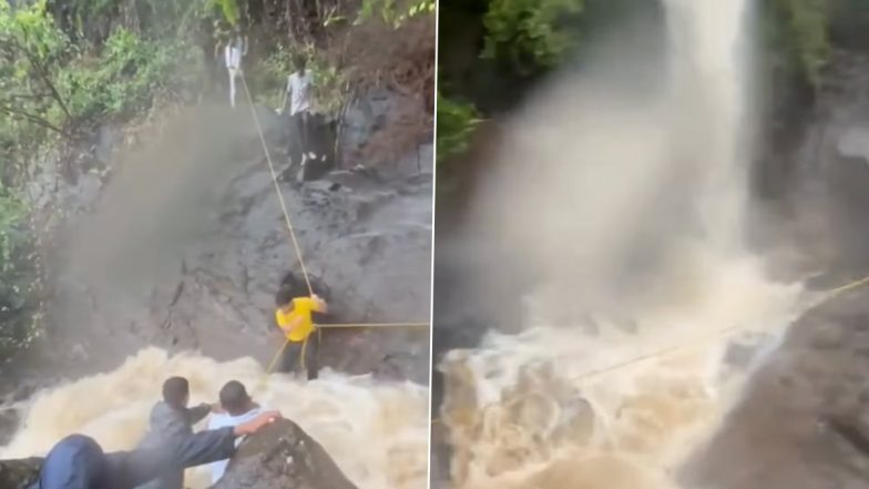 Navi Mumbai Rescue Video: नवी मुंबई के खारघर में पांडवकड़ा पहाड़ों पर घूमने आएं 5 लोगों पर आई मुसीबत, वॉटरफॉल का पानी बढ़ने से फंसे, फायर ब्रिगेड की टीम ने बचाई जान