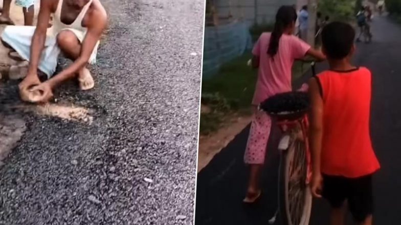 Road Stolen in Bihar? बिहार में नव निर्माण सड़क तोड़कर गिट्टी पत्थर चुराकर ले जाते दिखे स्थानीय लोग, चोरी का वीडियो वायरल