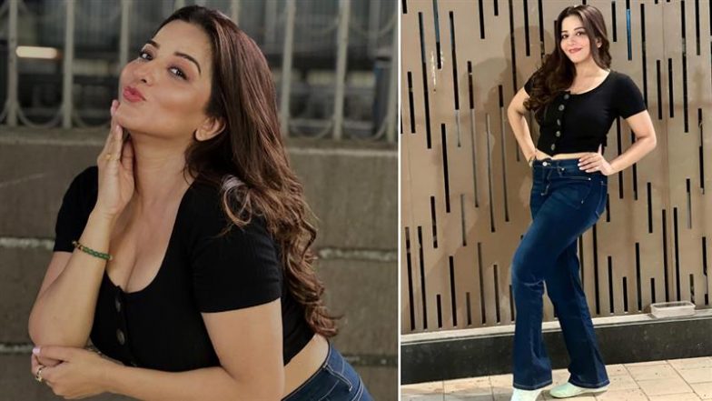 Monalisa Glamorous Look: ब्लैक फिटेड टॉप और डेनिम जींस में मोनालिसा ने ढाया कहर, सोशल मीडिया पर वायरल हुई तस्वीरें (View Pics)