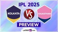 KKR vs RR TATA IPL 2025 Preview: कोलकाता नाइट राइडर्स बनाम राजस्थान रॉयल्स इंडियन प्रीमियर लीग मैच से पहले जानिए हेड टू हेड रिकॉर्ड्स, मिनी बैटल और स्ट्रीमिंग समेत सारे डिटेल्स