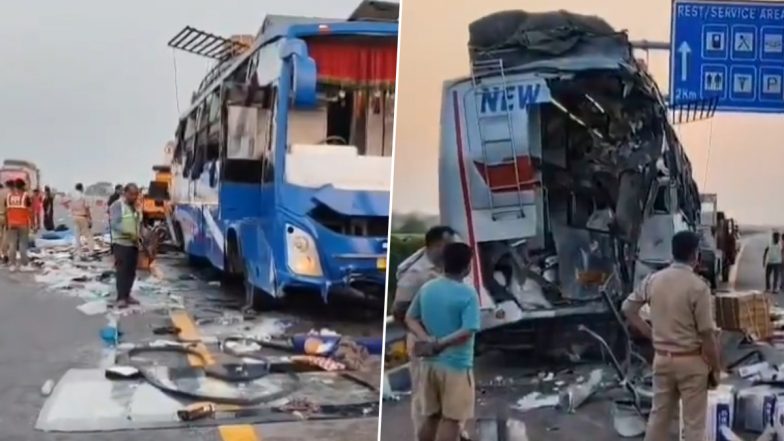 Kanpur Road Accident: कानपुर के पास लखनऊ आगरा एक्सप्रेसवे पर भीषण सड़क हादसा! दो बसों में हुई जोरदार टक्कर, 25 यात्री हुए गंभीर रूप से घायल (Watch Video)