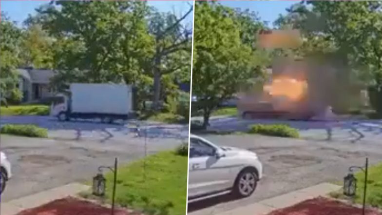 Truck Blast in Chicago: अमेरिका के शिकागो में चलते ट्रक में लगी आग, अचानक हुआ धमाका, आसपास के कई घरों का हुआ नुकसान, वीडियो आया सामने (Watch Video)