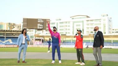 UAE vs BAN, 3rd T20I Match Toss Update And Live Scorecard: संयुक्त अरब अमीरात के कप्तान मुहम्मद वसीम ने जीता टॉस, पहले गेंदबाजी करने का किया फैसला; यहां देखें दोनों टीमों की प्लेइंग इलेवन और लाइव स्कोरकार्ड