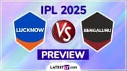 LSG vs RCB TATA IPL 2025 Preview: लखनऊ सुपर जायंट्स बनाम रॉयल चैलेंजर्स बेंगलुरु इंडियन प्रीमियर लीग मैच से पहले जानिए हेड टू हेड रिकॉर्ड्स, मिनी बैटल और स्ट्रीमिंग समेत सारे डिटेल्स