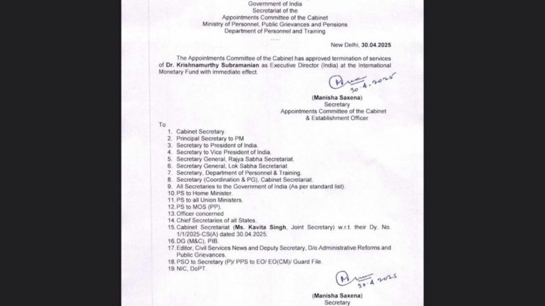 IMF India Director Terminated: भारत सरकार का एक और बड़ा फैसला! IMF में एग्जीक्यूटिव डायरेक्टर डॉ. कृष्णमूर्ति सुब्रमण्यम की सेवाएं समाप्त की, तत्काल प्रभाव से हुआ बदलाव