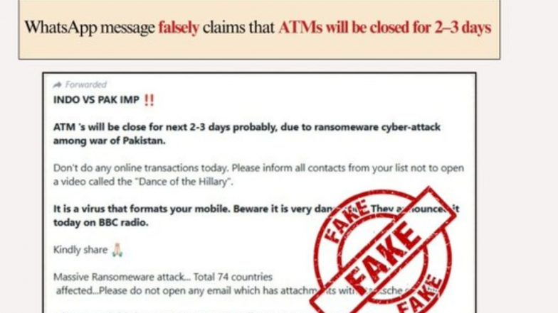 Fact Check: क्या भारत-पाक संघर्ष के बीच 2-3 दिनों के लिए बंद रहेंगे ATM? सोशल मीडिया पर फर्जी दावा वायरल, जानें असली सच्चाई
