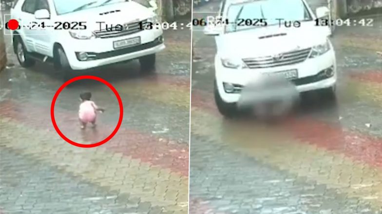 Navsari Shocker: फॉर्च्यूनर गाड़ी के नीचे आया छोटा बच्चा, किस्मत से बची मासूम की जान, गुजरात के नवसारी का भयावह वीडियो आया सामने;VIDEO