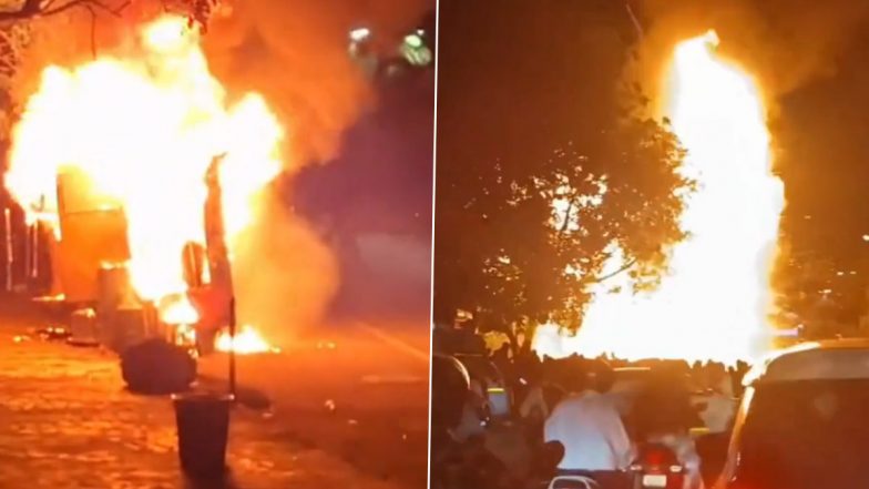 Cylinder Blast in Airoli: चायनीज फूड वैन में सिलेंडर हुआ ब्लास्ट, नवी मुंबई के ऐरोली रेलवे स्टेशन के बाहर की घटना, वीडियो आया सामने (Watch Video)