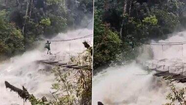 Arunachal Pradesh Rains: अरुणाचल प्रदेश में भारत, चीन और म्यांमार सीमा के पास बाढ़ ग्रस्त हैंगिंग ब्रिज पार करता दिखा शख्स, देखें वायरल वीडियो Arunachal Pradesh Rains: अरुणाचल प्रदेश में भारत, चीन और म्यांमार सीमा के पास बाढ़ ग्रस्त हैंगिंग ब्रिज पार करता दिखा शख्स, देखें वायरल वीडियो