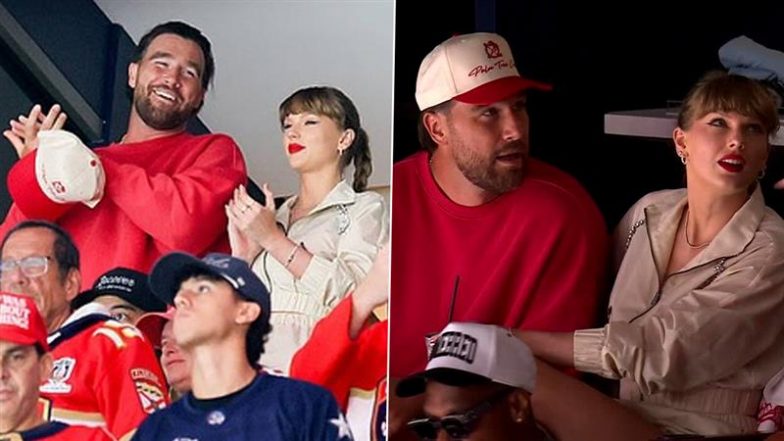 Taylor Swift And Boyfriend Travis Kelce At Tight End University: ट्रैविस केल्स के साथ हाथों में हाथ डाले रेड कार्पेट पर नजर आईं टेलर स्विफ्ट, &lsquo;टाइट एंड यूनिवर्सिटी&rsquo; ओपनिंग नाइट पर कपल का रोमांटिक अंदाज़ वायरल