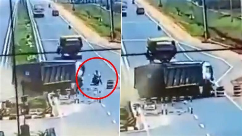 VIDEO: आंध्र प्रदेश के नंद्याल में भीषण सड़क हादसा, नशे में धुत ट्रक ड्राइवर ने बाइक सवार को मारी टक्कर; हादसे का CCTV फुटेज आया सामने