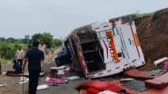 Adilabad Road Accident: तेलंगाना में भीषण सड़क हादसा! हैदराबाद से अमरावती जा रही बस हुई पलटी, 25 यात्री हुए घायल (Watch Video)