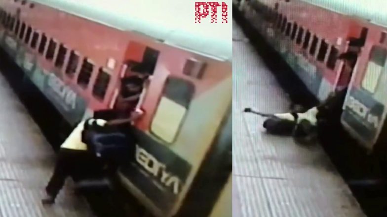 VIDEO: चलती ट्रेन से फिसलकर गिरा यात्री, बहादुर कांस्टेबल ने बचाई जान, वीडियो देख लोग कर रहे सलाम