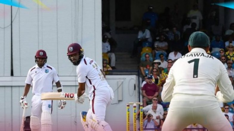 WI vs AUS 1st Test 2025 Day 2 Scorecard, Lunch Break: लंच ब्रेक तक, वेस्टइंडीज ने 5 खोकर बनाए 135 रन, रोस्टन चेस, शाई होप ने संभाला मोर्चा, ऑस्ट्रेलिया अभी भी 45 रनों से आगे, यहां देखें लाइव स्कोरकार्ड