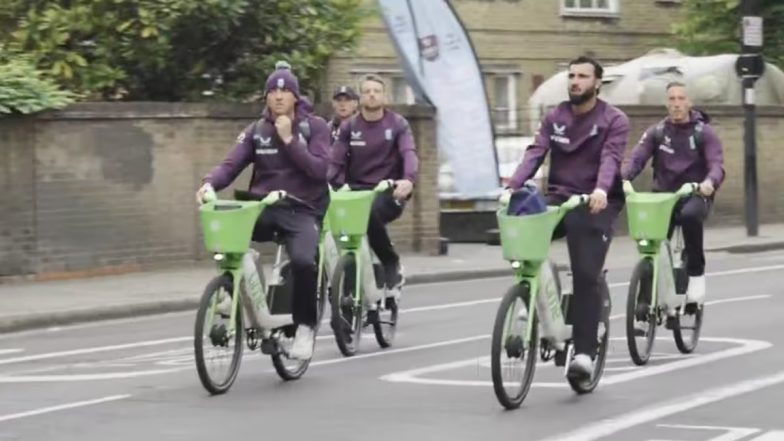 England Cricketers Arrive on Bicycles at the Oval:&nbsp;अजब अंदाज़! साइकिल चलाकर ओवल पहुंचे जोस बटलर और इंग्लिश खिलाड़ी, टॉस में हुई देरी, WI के खिलाफ तीसरे ODI से पहले वीडियो वायरल