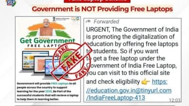 Fact Check: सरकार स्टूडेंट्स को मुफ्त लैपटॉप दे रही है? व्हाट्सएप पर वायरल हो रहे मैसेज की असली सच्चाई जानें Fact Check: सरकार स्टूडेंट्स को मुफ्त लैपटॉप दे रही है? व्हाट्सएप पर वायरल हो रहे मैसेज की असली सच्चाई जानें