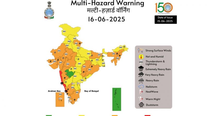 Aaj Ka Mausam, 16 June 2025: मानसून की दस्तक से कई राज्यों में झमाझम बारिश, कहीं तूफान तो कहीं भारी बरसात का अलर्ट; जानें कैसा रहेगा आज का मौसम (Watch Video)