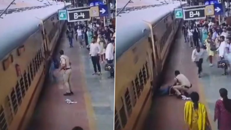 Nagpur Railway Station: चलती ट्रेन में चढ़ते हुए महिला का पैर फिसला, RPF कर्मी ने दौड़कर महिला को खींचा, बाल बाल बची जान, नागपुर का वीडियो आया सामने;VIDEO