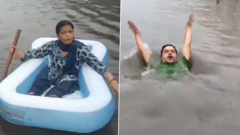 दिल्ली में बारिश से भारी जलभराव, AAP नेताओं ने नाव चलाकर और तैरकर बनाया वीडियो; BJP सरकार से मांगा जवाब