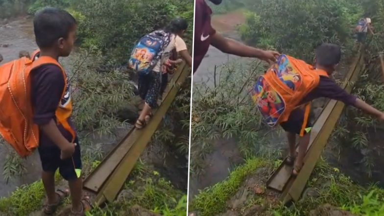Satara: पैर फिसला तो हादसा तय! स्कूल जाने के लिए लोहे के पोल का बच्चे कर रहे है इस्तेमाल, नीचे बह रहा है उफनता नाला, सातारा जिले का VIDEO आया सामने