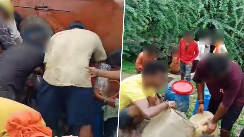 Singrauli: मध्य प्रदेश के सिंगरौली में पलटा डीजल टैंकर, बाल्टी और कैन लेकर पहुंचे लोग, मची तेल लूटने की होड़; VIDEO