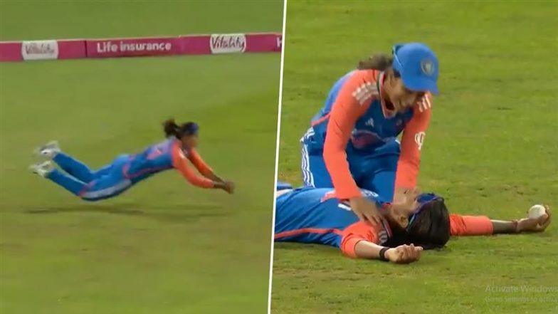 Radha Yadav Stunning Catch Video: राधा यादव ने हवा में उड़कर पकड़ा एमी जोन्स का हैरतअंगेज कैच, फैंस भी देखकर रह गए हक्का-बक्का, देखें वीडियो
