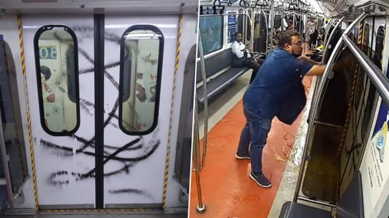 Kolkata Shocker: चलती मेट्रो में शख्स ने किया गंदा काम! ब्लैक स्प्रे पेंट से ट्रेन की गेट पर बनाया 'X', अब CCTV फुटेज खंगाल रही पुलिस