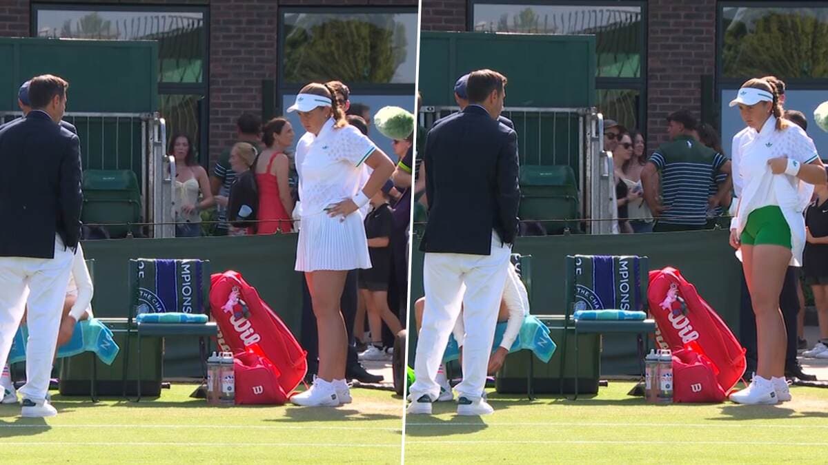 Jelena Ostapenko Lifts Skirt at Wimbledon 2025: विंबलडन में ड्रेस कोड विवाद गहराया, जलेना ओस्तापेंको ने अंपायर की कमेंट पर उठाई स्कर्ट, विरोध का अनोखा तरीका देख दर्शक रह गए हैरान Jelena Ostapenko Lifts Skirt at Wimbledon 2025: विंबलडन में ड्रेस कोड विवाद गहराया, जलेना ओस्तापेंको ने अंपायर की कमेंट पर उठाई स्कर्ट, विरोध का अनोखा तरीका देख दर्शक रह गए हैरान