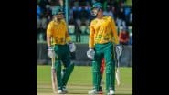 ZIM vs SA, Tri-Nation Series 1st T20I 2025 Scorecard: साउथ अफ्रीका क्रिकेट टीम ने जिम्बाब्वे को 5 विकेट से रौंदा, रुबिन हरमन, डेवाल्ड ब्रेविस ने खेली ताबड़तोड़ पारी, यहां देखें मैच का फुल स्कोरकार्ड