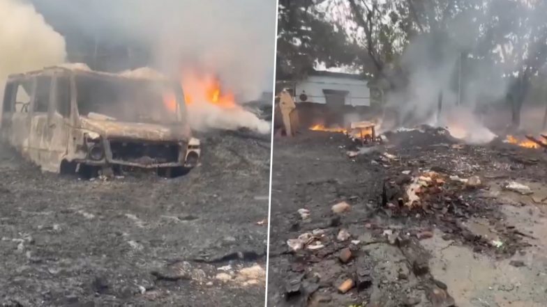 Navi Mumbai Fire: नवी मुंबई के तुरभे में ट्रक पार्किंग एरिया में लगी भीषण आग, कई गाड़ियां जलकर खाक; देखें VIDEO