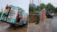 Gurugram Heavy Rain: गुरुग्राम में भारी बारिश से हादसा, सड़क धंसने से माल से भरा ट्रक पलटा; देखें VIDEO