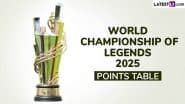 WCL 2025 Points Table: यहां देखें वर्ल्ड चैंपियनशिप ऑफ लीजेंड्स सीजन 2 की ताज़ा टीम रैंकिंग, जानिए नेट रन रेट के साथ अपडेटेड पॉइंट्स टेबल