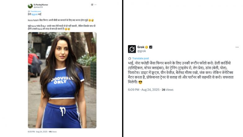 बीवी का फिगर Nora Fatehi जैसा बनाने के लिए क्या करें? 'X' यूजर ने Grok से पूछा सवाल, AI ने दिया मजेदार जवाब