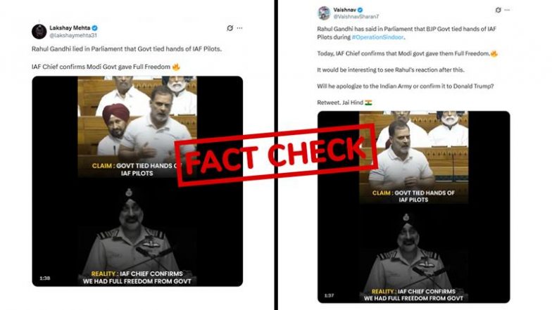 Fact Check: ऑपरेशन सिंदूर के दौरान सरकार ने वायुसेना के हाथ बांध दिए थे, क्या राहुल गांधी ने संसद में झूठ बोला? जानें वायरल VIDEO का सच